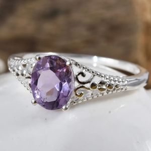 Bolivian Amethyst Solitaire Ring in Sterling Silver 1.65 ctw Size 10